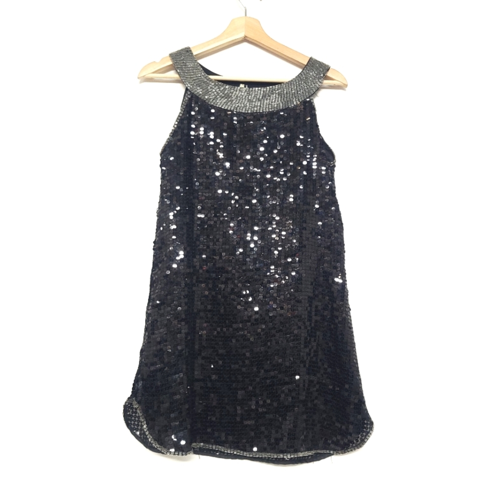 Miss Me Sequin & Beaded Mini Cocktail Black Top/ Dress